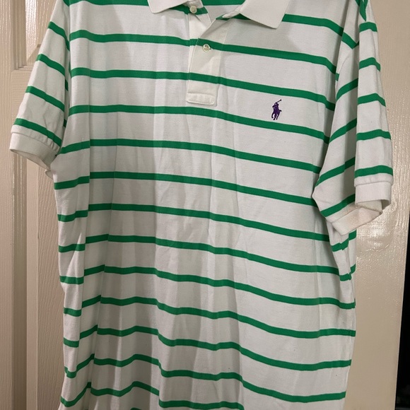 Polo by Ralph Lauren Men's White and Green Striped Polo - Picture 3 of 4